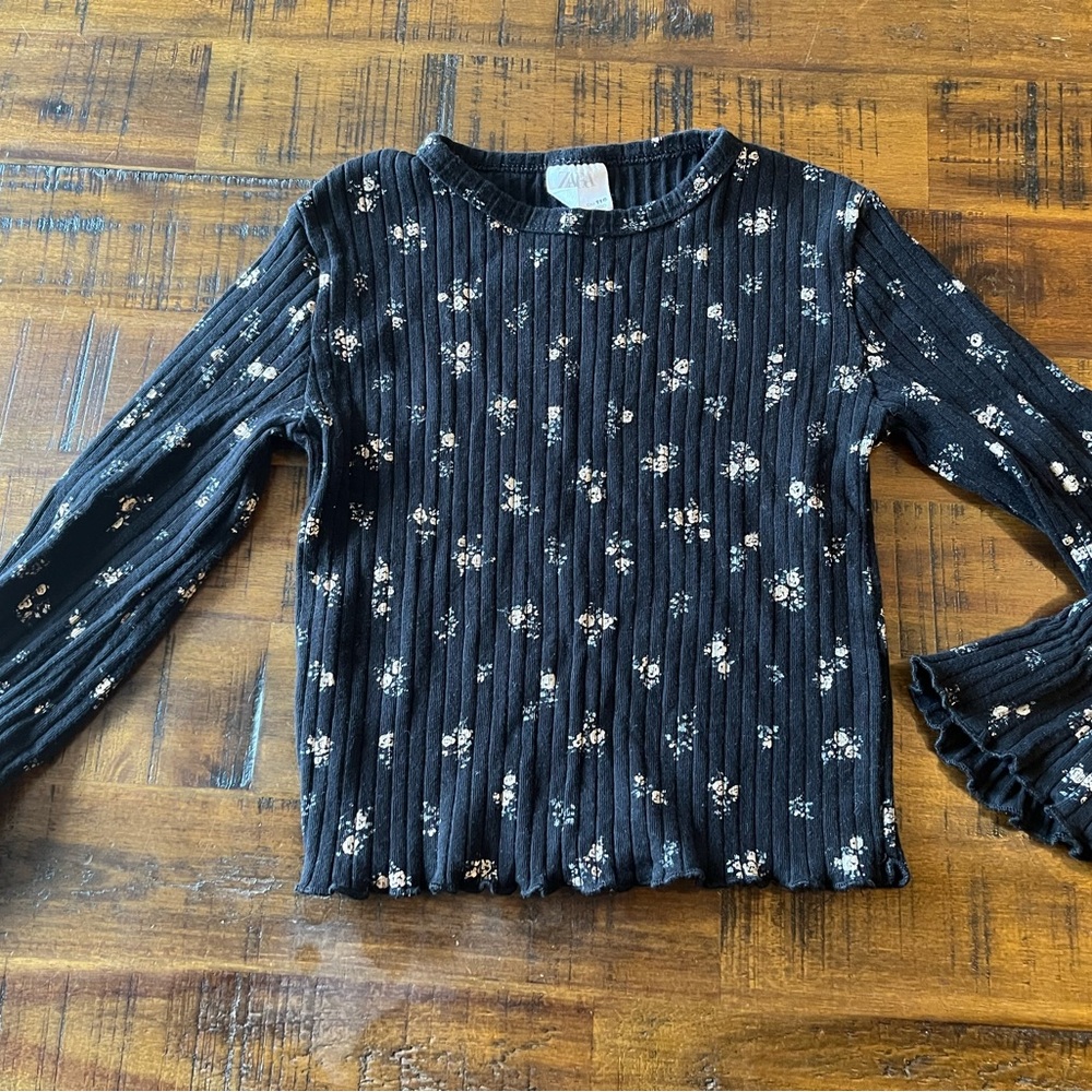 Zara Black Floral Long Sleeve Kids Tee